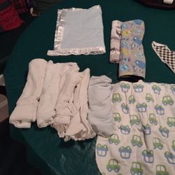 Seven Swaddle Cloths, One Comfort Silky, Two Burp Cloths,