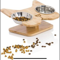 Elevated Dog Bowl Stand with Stainless-Steel Food and Water Bowls