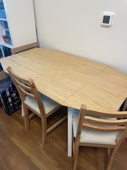 IKEA Drop-leaf table, bamboo/white, With Dining Chairs for Sale