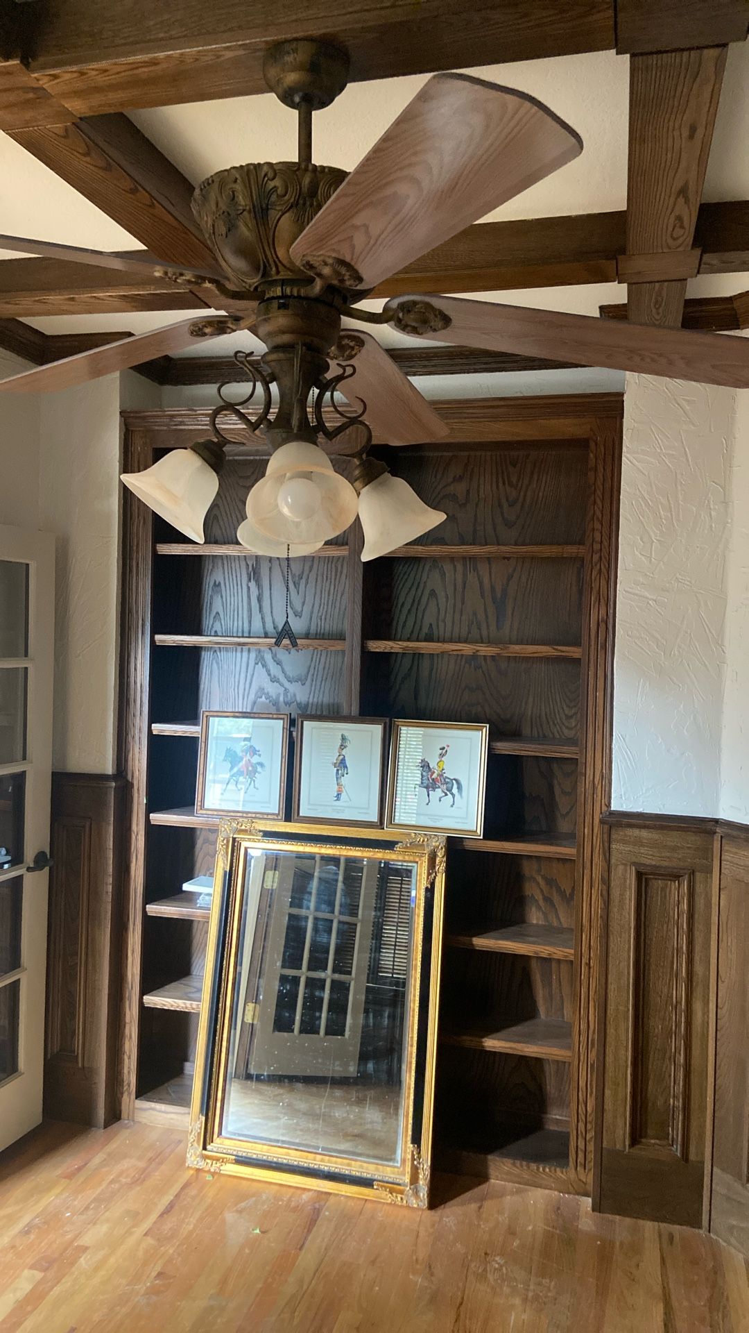 Antique ceiling, fan, mirror, picture frame
