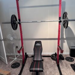 CAP Squat Rack And Becnch + Barbell + Weights