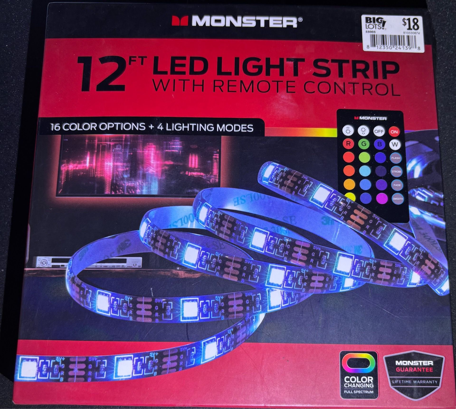 Monster 12ft LED Light Strip With Remote Control