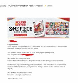 Round1 x One Piece Collab Phase 1 or 2 Registration Email