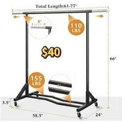 😀 Raybee Clothes Rack 77" W Heavy Duty Clothes Rack with Wheels, Gold Clothing Racks for Hanging Clothes, Industrial Metal Rolling Garment Rack 