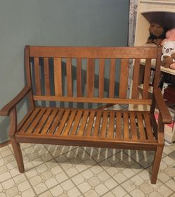 Wooden Slatted Bench with Armrests