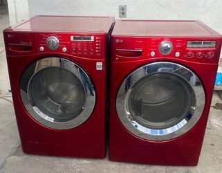 LG RED STEAM FRONT LOAD SMART WASHER AND GAS DRYER SET