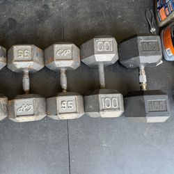 95 & 100LB Dumbbells (390LBS Total)