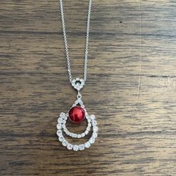 New Monet Red And Silver Fashion Necklace With Pendant 