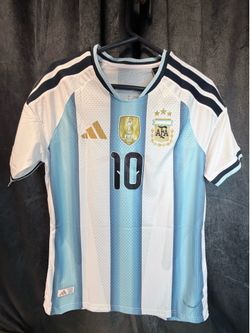 ARGENTINA MESSI #10 WORLD CHAMPIONS SOCCER JERSEY MEN MEDIUM WHITE BLUE