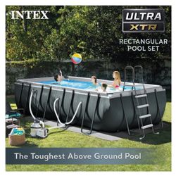 Intex Ultra 18 Foot XTR Rectangular Metal Frame Swimming Pool Set w/ Pump Filter from Spreetai