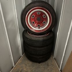 Rims with Tires P205/70R14 painted red. Auto Parts. For Sale