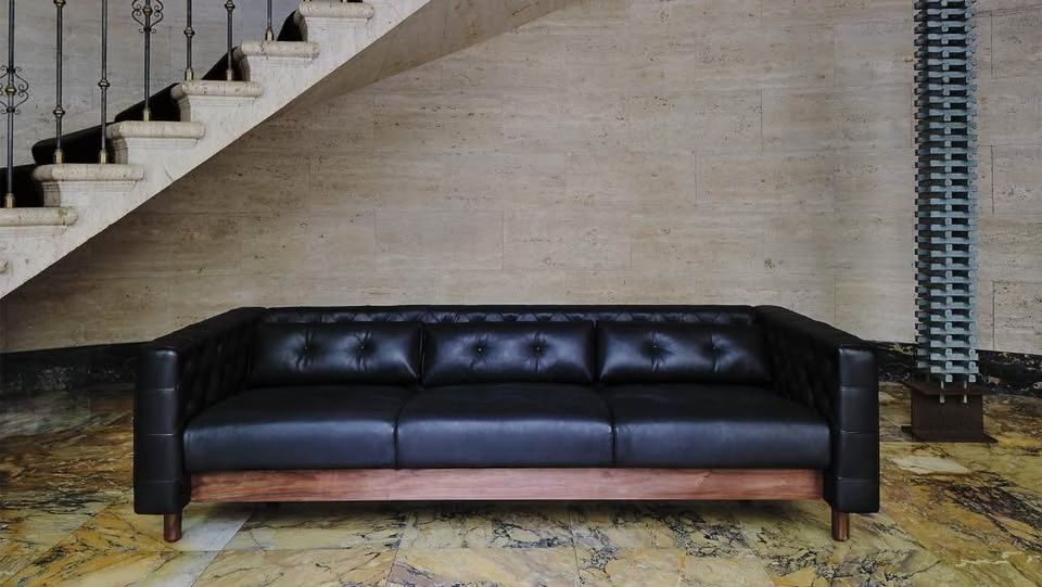 Marconi 3-Seater Tufted Leather Sofa Bello Black By Gianfranco Frattini
