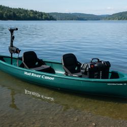 🚣‍♂️ Mad River Adventure 16 Canoe + Newport 55lb Trolling Motor + 100Ah Battery + Smart Power Box 