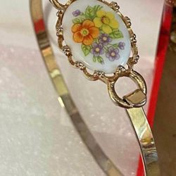 Pulsera Caña Gold Filled Adorno Piedra Joyería Antigua