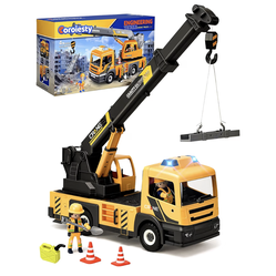 Large Crane Truck Toy with Extendable Crane Arm, Lights & Siren Sounds, Assemble & DIY Truck Engineering Vehicle Toy for Boys Girls Christmas Birthday