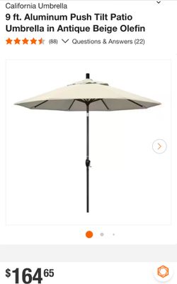 California Umbrella 9 ft. Aluminum Push Tilt Patio Umbrella in Antique Beige Olefin (no base/ no stand)