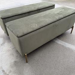 Set Of 2 Plush Benches With Storage!  Like New! Art Deco Inspired