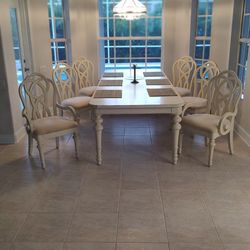 ALL WOOD Farmhouse Style Large Dining Table, six chairs
