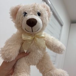 Cream Plush Teddy Bear with Bow