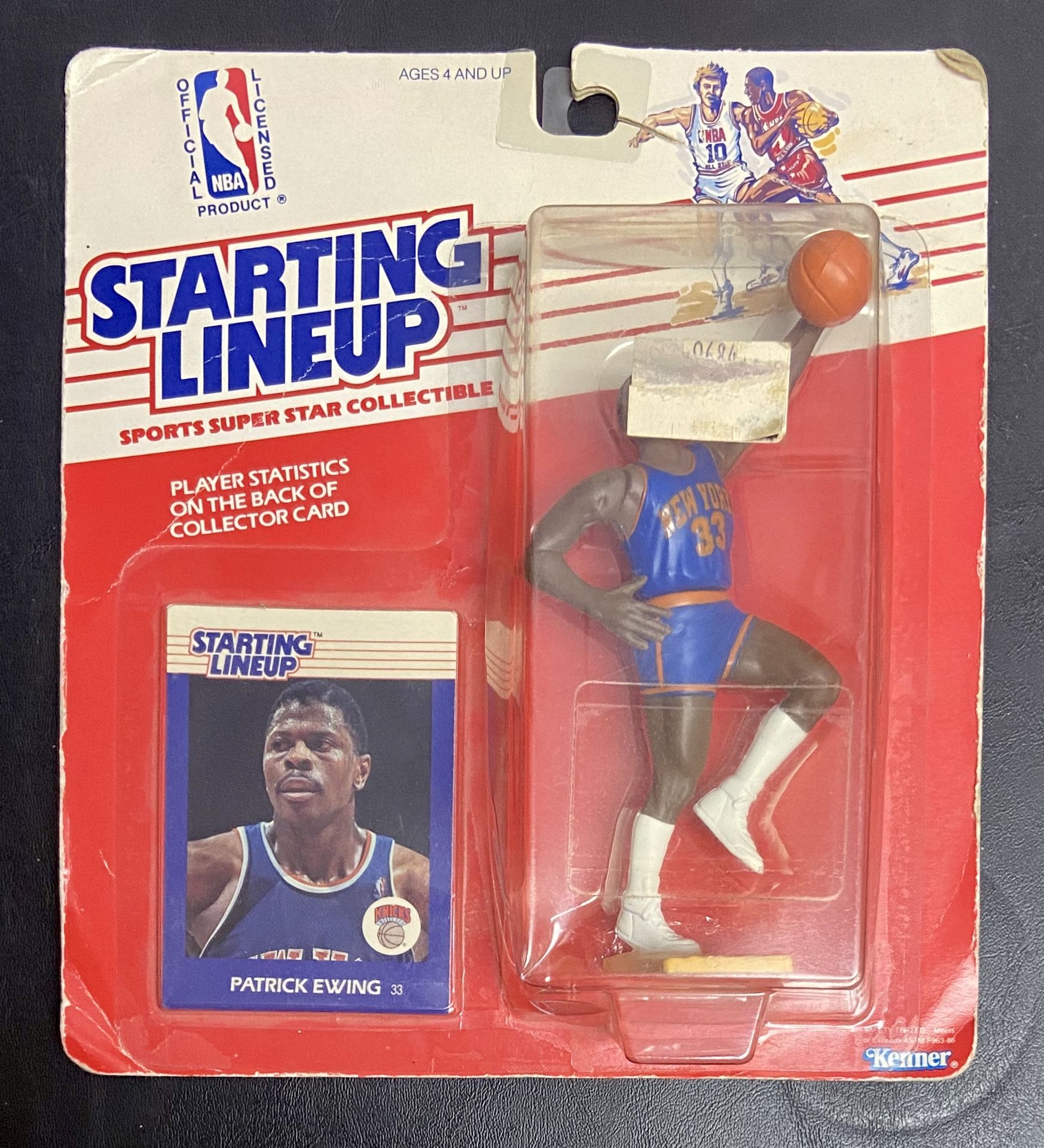 Vintage 1988 Patrick Ewing starting lineup action figure and sports card