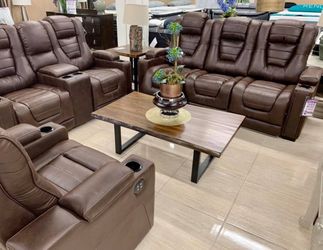 Backtrack Chocolate Leather Power Reclining Living Room Set (SOFA and Loveseat