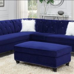 Brand New Blue Velvet Sectional Sofa (Ottoman Sold Separately)