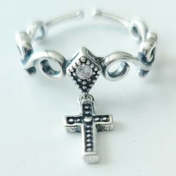 Sterling Silver Cross Pendant Ring Resizable (Lowered Price)