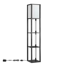 64.2 in. Black 4-Light LED Dimmable Column Floor Lamp for Living Room with Shelves