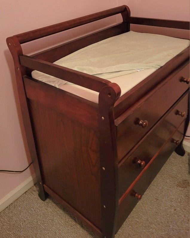 Cherry Wood Changing Table And Dresser