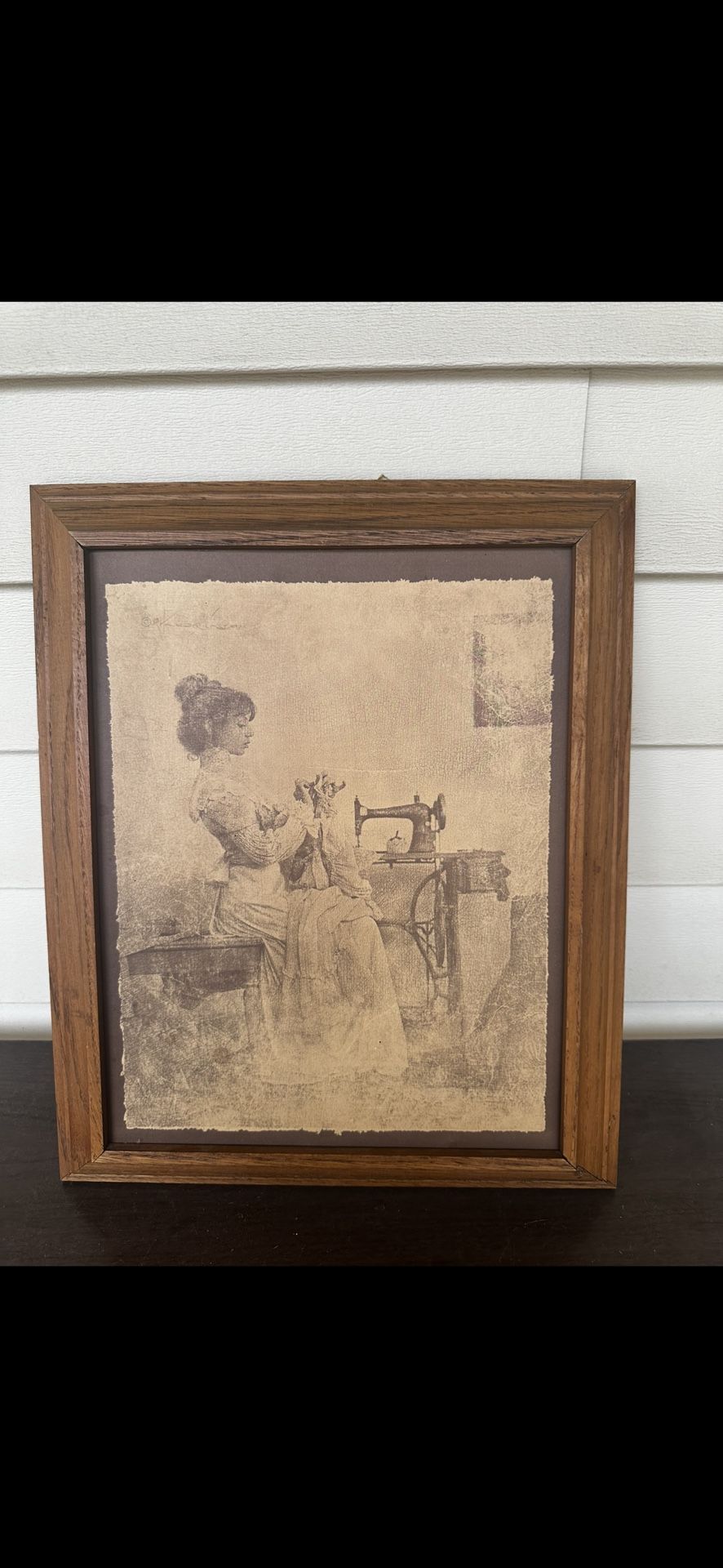Victorian Lady, Antique Sewing Machine " Sepia Tone Print Picture Frame