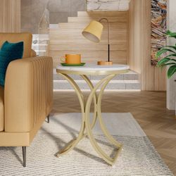 Round End Table Sofa Side Table Small Coffee Table with Metal Frame