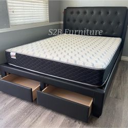 Queen Black Platform Bed With Ortho Mattress Included!!