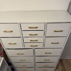 #KC1099-White Dresser with 16 Storage Drawers, Chest of Drawers, Sturdy Metal Frame & Wood Top,(37.5”*12”*57”)