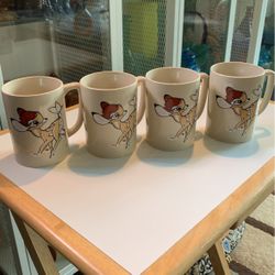 Vintage 4 Bambi Deer Flower Mugs Cups Marco Polo Fine China Retro Vintage Disney