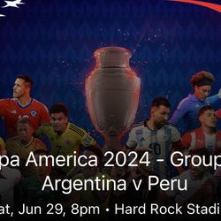 Copa America Tickets (2) Argentina vs Peru