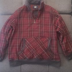 ODA Heavy Flannel Pullover Men's L 1/4 Zip Sherpa Fleece Lined Plaid Warm Thick