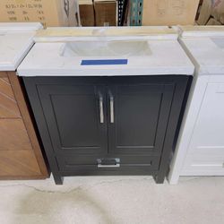 30 in. W x 22 in. D Single Sink Bath Vanity in Black with White Top $475 