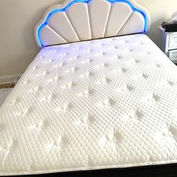 Queen Mattress (Plank), LED Headboard and Bed Frame Set
