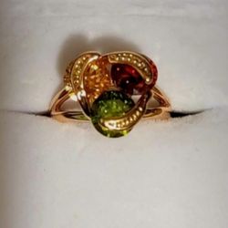 Cocktail Ring Multi-Stone: Peridot Citrine Garnet Size: 5.5