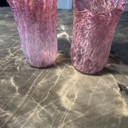 Vintage Pink Blown Glass Vase 