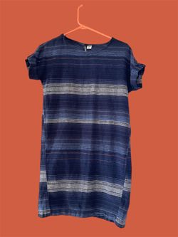 Old Navy Women's Linen Blend Blue Striped Dress XS Cap Sleeve