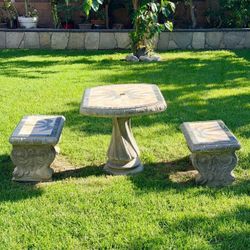 Cast Stone Concrete Patio Set Tile-Inlay Square Table & Benches