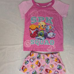 pink Shopkins "SPK Squad" girls' two-piece pajama set T shirt & Shorts Size 4t