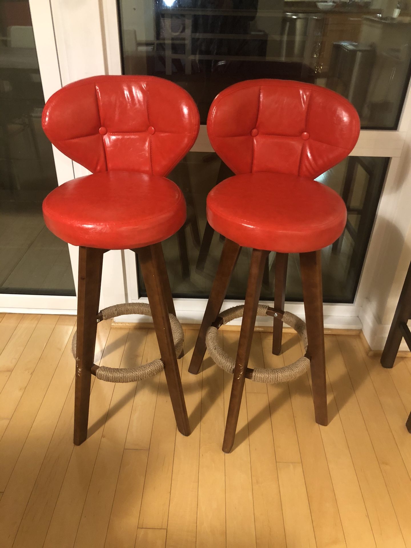 Two Red leather bar stools