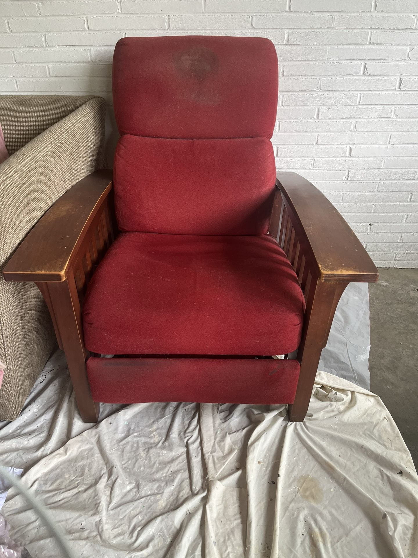 Recliner , Wood With Red Fabric