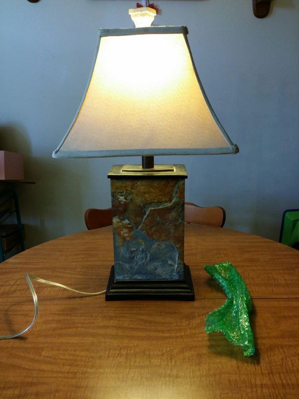 Very Nice Slate And Wood Table Lamp W Suede Shade 2ft Tall Very Nice Slate And Wood Table Lamp W Suede Shade 2ft Tall Quite Heavy Household In Bloomington Offerup