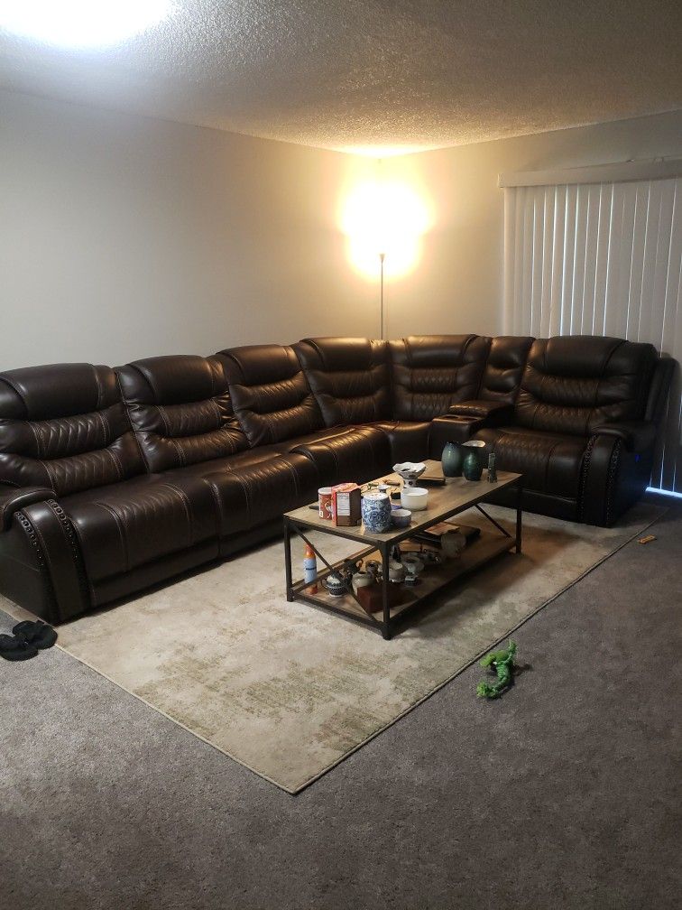 Brown 100% Leather Sectional