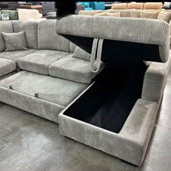 New Spacious Sectional Sleeper With Chaise Storage.  Grey.  92x120x60.  Free Delivery!