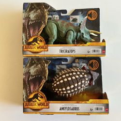 Jurassic World Triceratops and Ankylosaurus Roar Strikers Action Figures