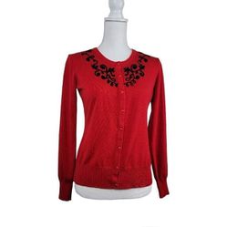 Carolyn Taylor Red Cardigan Size Small Embroidered